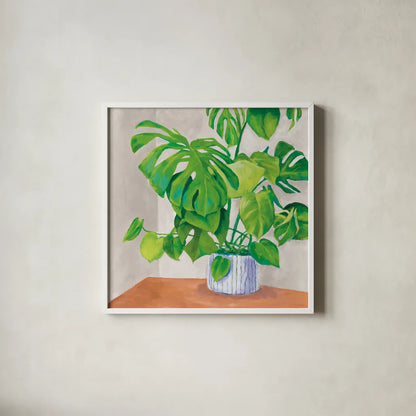 Jungalow Gray by Mary Urban. Shown in a crisp white glass frame for a clean and minimalist style. Available as an archival giclee rolled canvas, fine art paper, or poster print. SKU 63082a.