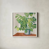 Jungalow Neutral by Mary Urban. Shown in a crisp white glass frame for a clean and minimalist style. Available as an archival giclee rolled canvas, fine art paper, or poster print. SKU 65551a.