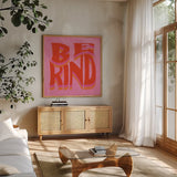 Kind Words I by Mary Urban. Shown in a natural wood frame in a cozy modern living room. Available as an archival giclee rolled canvas, fine art paper, or poster print. SKU 97050a.
