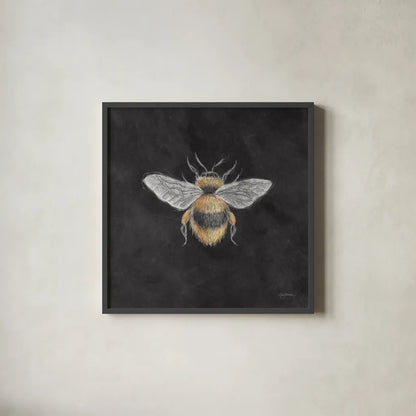 Late Summer Harvest Bee I by Mary Urban. Shown in a sleek black glass frame for a contemporary gallery look. Available as an archival giclee rolled canvas, fine art paper, or poster print. SKU 81824a.
