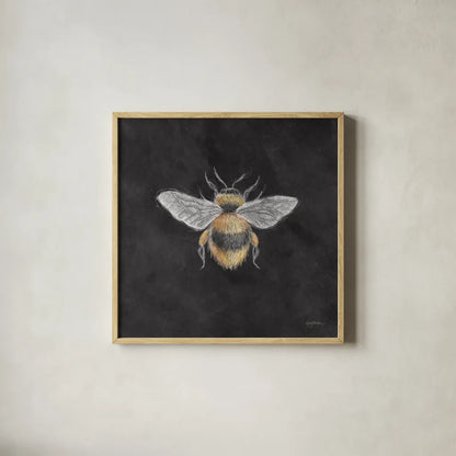 Late Summer Harvest Bee I by Mary Urban. Shown in a natural wood glass frame for a timeless modern aesthetic. Available as an archival giclee rolled canvas, fine art paper, or poster print. SKU 81824a.