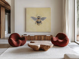 Late Summer Harvest Bee I Yellow by Mary Urban. Shown as extra-large giant wall art in a modern living room. Available as an archival giclee rolled canvas, fine art paper, or poster print. SKU 87933a.