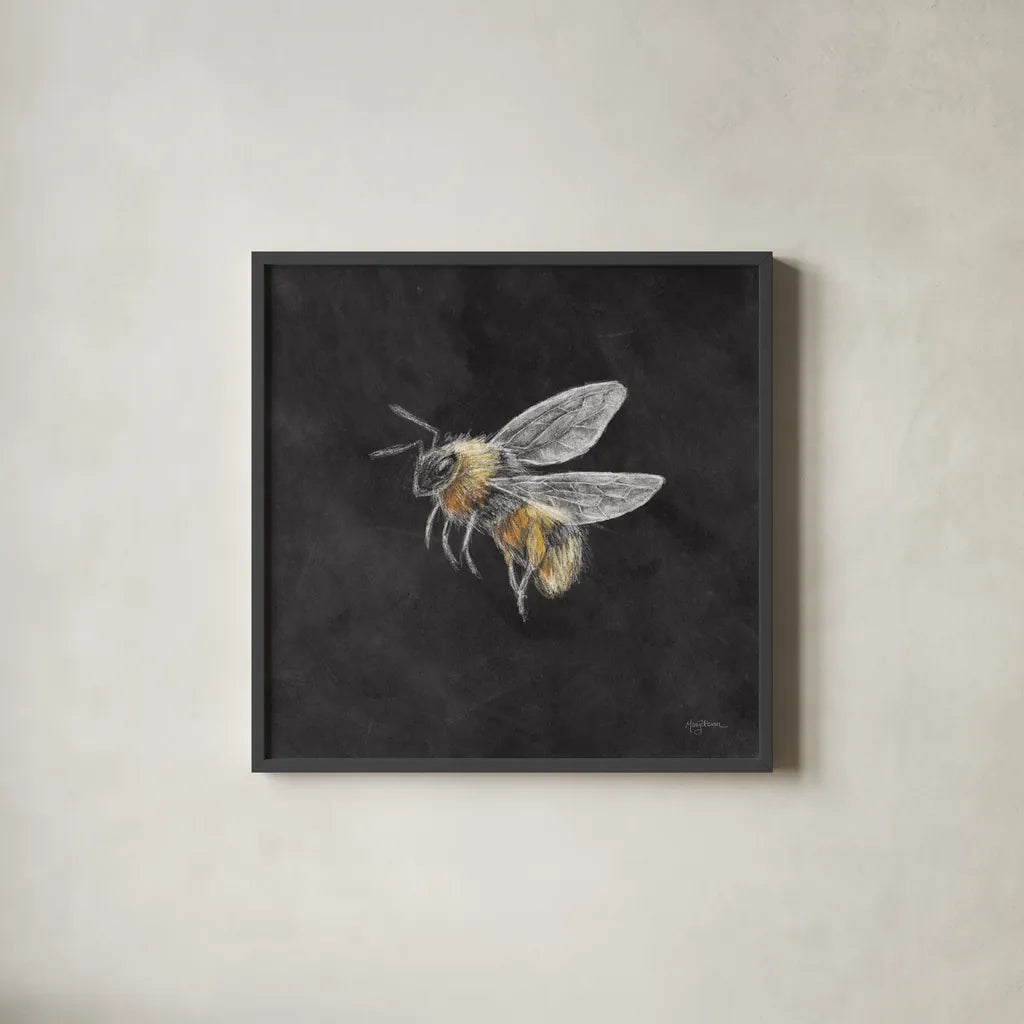 Late Summer Harvest Bee II by Mary Urban. Shown in a sleek black glass frame for a contemporary gallery look. Available as an archival giclee rolled canvas, fine art paper, or poster print. SKU 81825a.