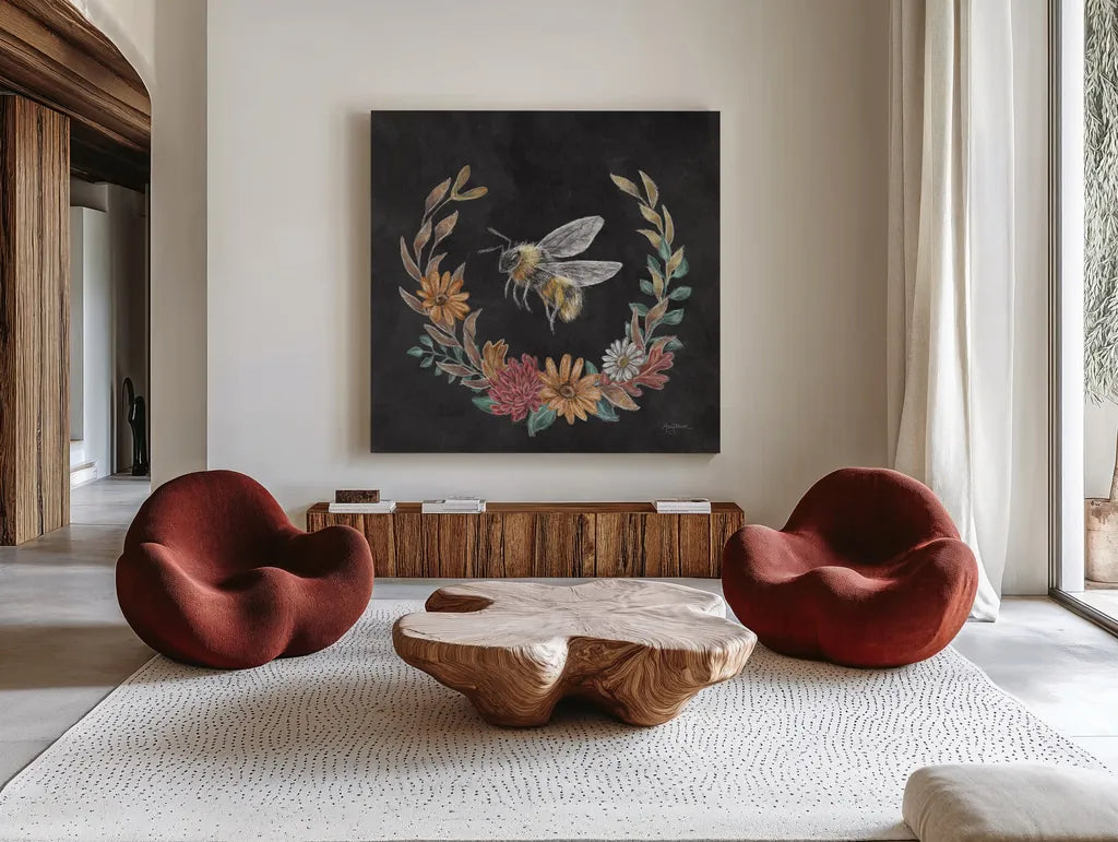 Late Summer Harvest IX by Mary Urban. Shown as extra-large giant wall art in a modern living room. Available as an archival giclee rolled canvas, fine art paper, or poster print. SKU 81211a.