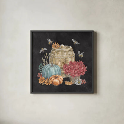 Late Summer Harvest V by Mary Urban. Shown in a sleek black glass frame for a contemporary gallery look. Available as an archival giclee rolled canvas, fine art paper, or poster print. SKU 81207a.