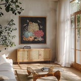 Late Summer Harvest V by Mary Urban. Shown in a natural wood frame in a cozy modern living room. Available as an archival giclee rolled canvas, fine art paper, or poster print. SKU 81207a.