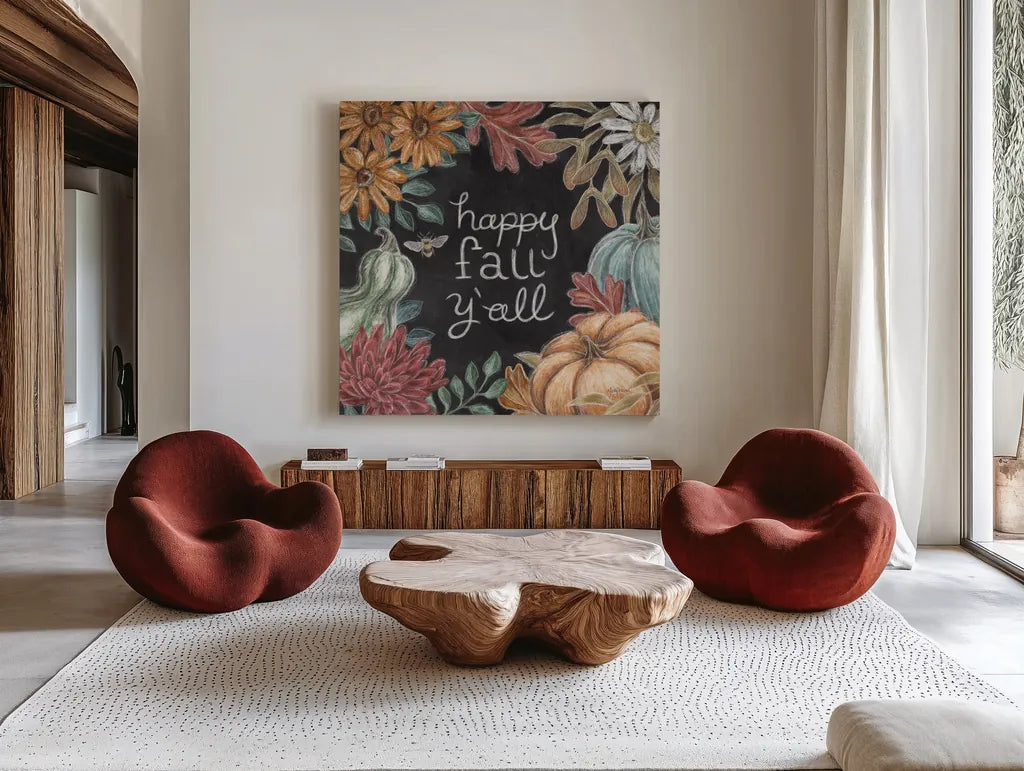 Late Summer Harvest VI by Mary Urban. Shown as extra-large giant wall art in a modern living room. Available as an archival giclee rolled canvas, fine art paper, or poster print. SKU 81208a.
