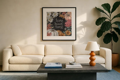 Late Summer Harvest VII by Mary Urban. Displayed in a glass frame with matte in a clean modern living room. Available as an archival giclee rolled canvas, fine art paper, or poster print. SKU 81209a.