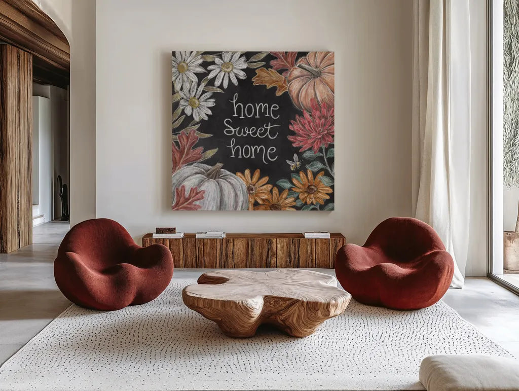 Late Summer Harvest VII by Mary Urban. Shown as extra-large giant wall art in a modern living room. Available as an archival giclee rolled canvas, fine art paper, or poster print. SKU 81209a.
