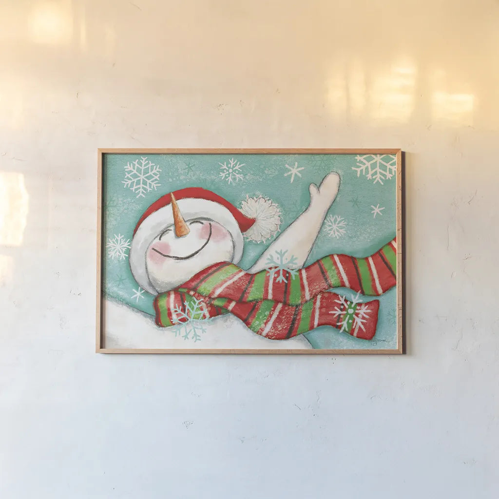 Let it Snow I by Mary Urban. shown as a paper print in a natural frame. Available as a archival giclee rolled canvas, fine art paper, or poster print. SKU 45307i.