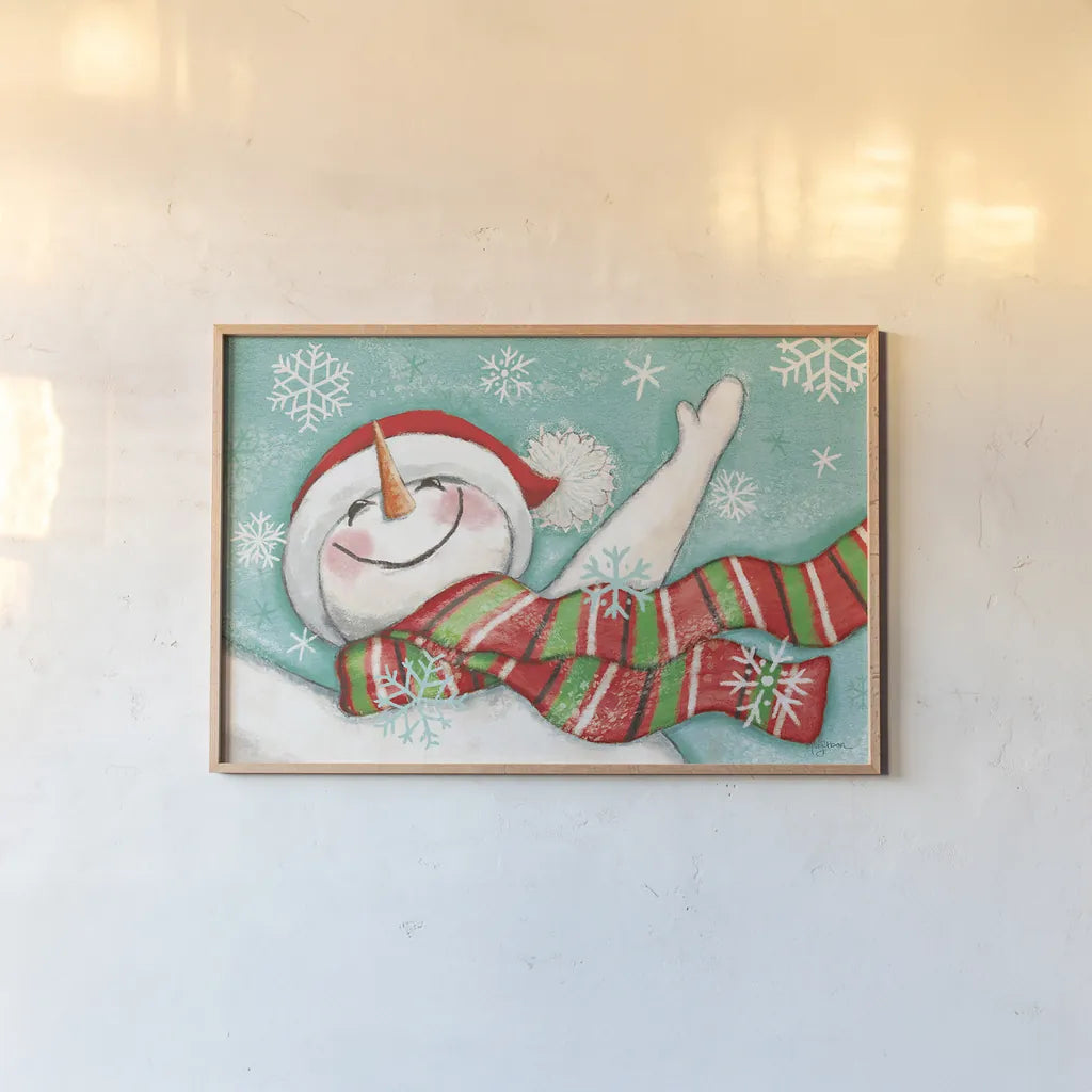 Let it Snow I Eyes Open by Mary Urban. shown as a paper print in a natural frame. Available as a archival giclee rolled canvas, fine art paper, or poster print. SKU 46159i.