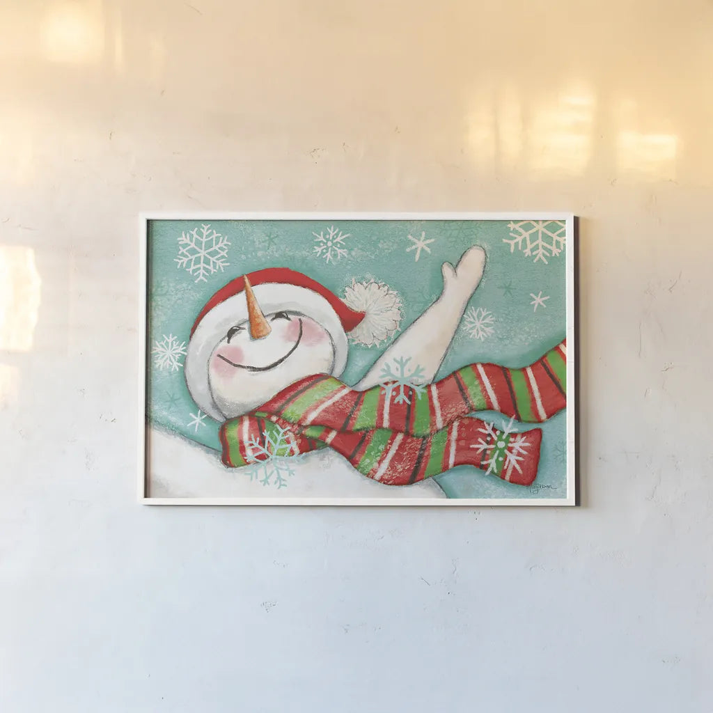 Let it Snow I Eyes Open by Mary Urban. shown as a paper print in a white frame. Available as a archival giclee rolled canvas, fine art paper, or poster print. SKU 46159i.
