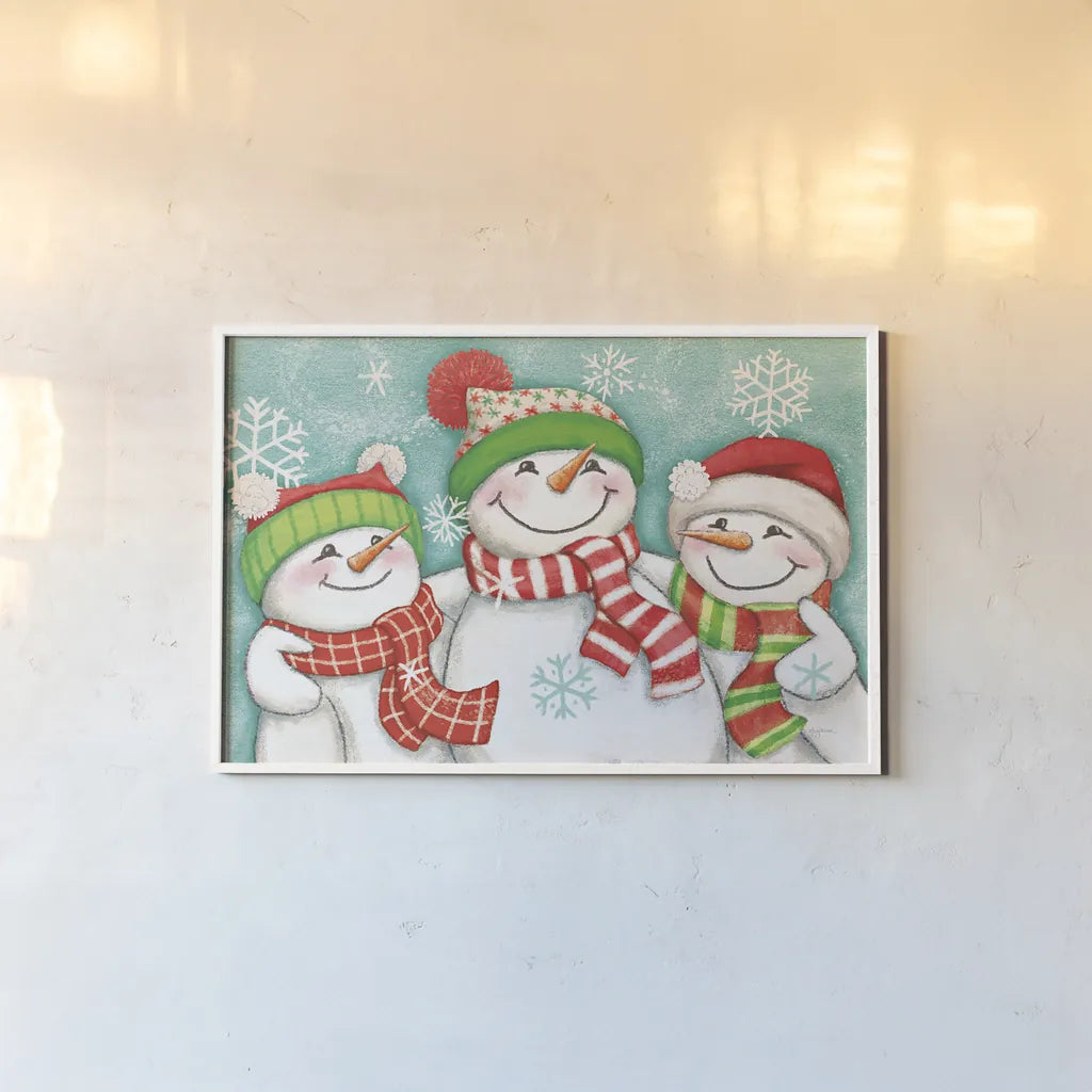 Let it Snow III Eyes Open by Mary Urban. shown as a paper print in a white frame. Available as a archival giclee rolled canvas, fine art paper, or poster print. SKU 46161i.