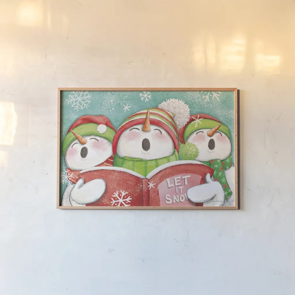 Let it Snow IV by Mary Urban. shown as a paper print in a natural frame. Available as a archival giclee rolled canvas, fine art paper, or poster print. SKU 45310i.