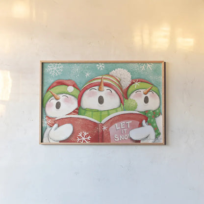 Let it Snow IV by Mary Urban. shown as a paper print in a natural frame. Available as a archival giclee rolled canvas, fine art paper, or poster print. SKU 45310i.