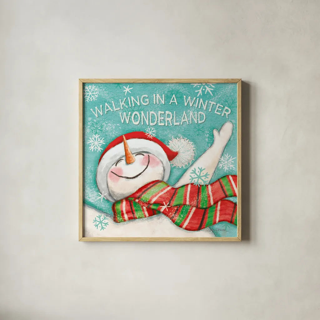 Let it Snow V by Mary Urban. Shown in a natural wood glass frame for a timeless modern aesthetic. Available as an archival giclee rolled canvas, fine art paper, or poster print. SKU 45311a.