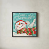 Let it Snow V Eyes Open by Mary Urban. Shown in a sleek black glass frame for a contemporary gallery look. Available as an archival giclee rolled canvas, fine art paper, or poster print. SKU 46162a.