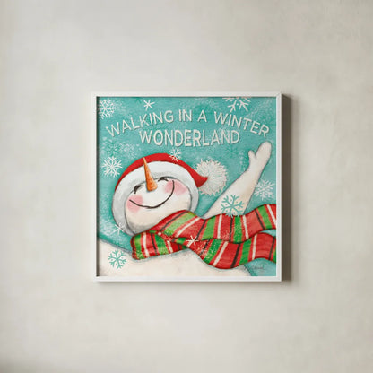 Let it Snow V Eyes Open by Mary Urban. Shown in a crisp white glass frame for a clean and minimalist style. Available as an archival giclee rolled canvas, fine art paper, or poster print. SKU 46162a.