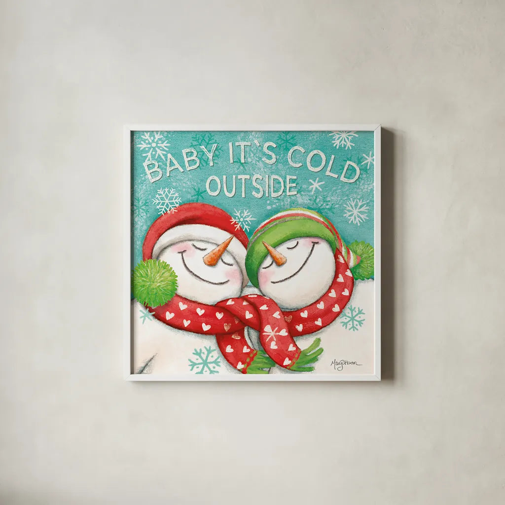 Let it Snow VI by Mary Urban. Shown in a crisp white glass frame for a clean and minimalist style. Available as an archival giclee rolled canvas, fine art paper, or poster print. SKU 45312a.