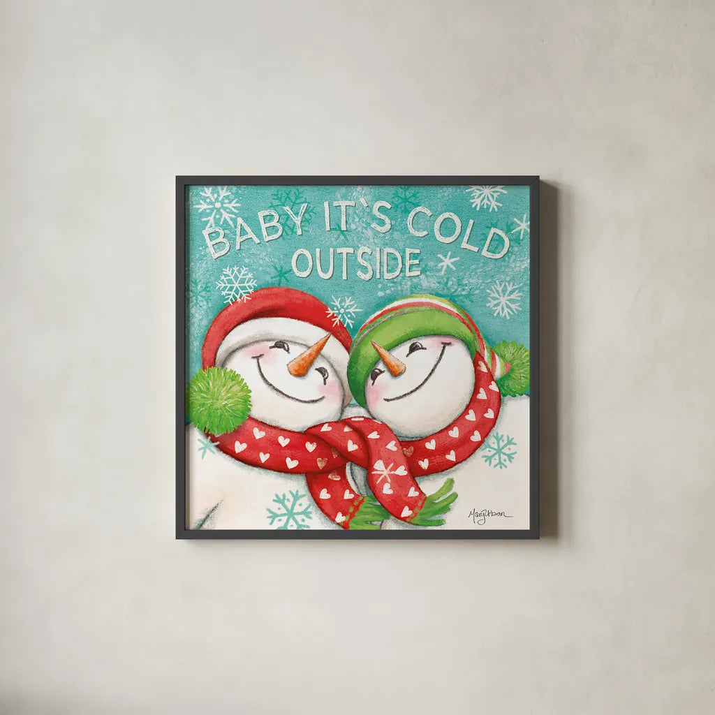 Let it Snow VI Eyes Open by Mary Urban. Shown in a sleek black glass frame for a contemporary gallery look. Available as an archival giclee rolled canvas, fine art paper, or poster print. SKU 46163a.