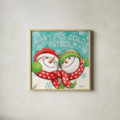 Let it Snow VI Eyes Open by Mary Urban. Shown in a natural wood glass frame for a timeless modern aesthetic. Available as an archival giclee rolled canvas, fine art paper, or poster print. SKU 46163a.