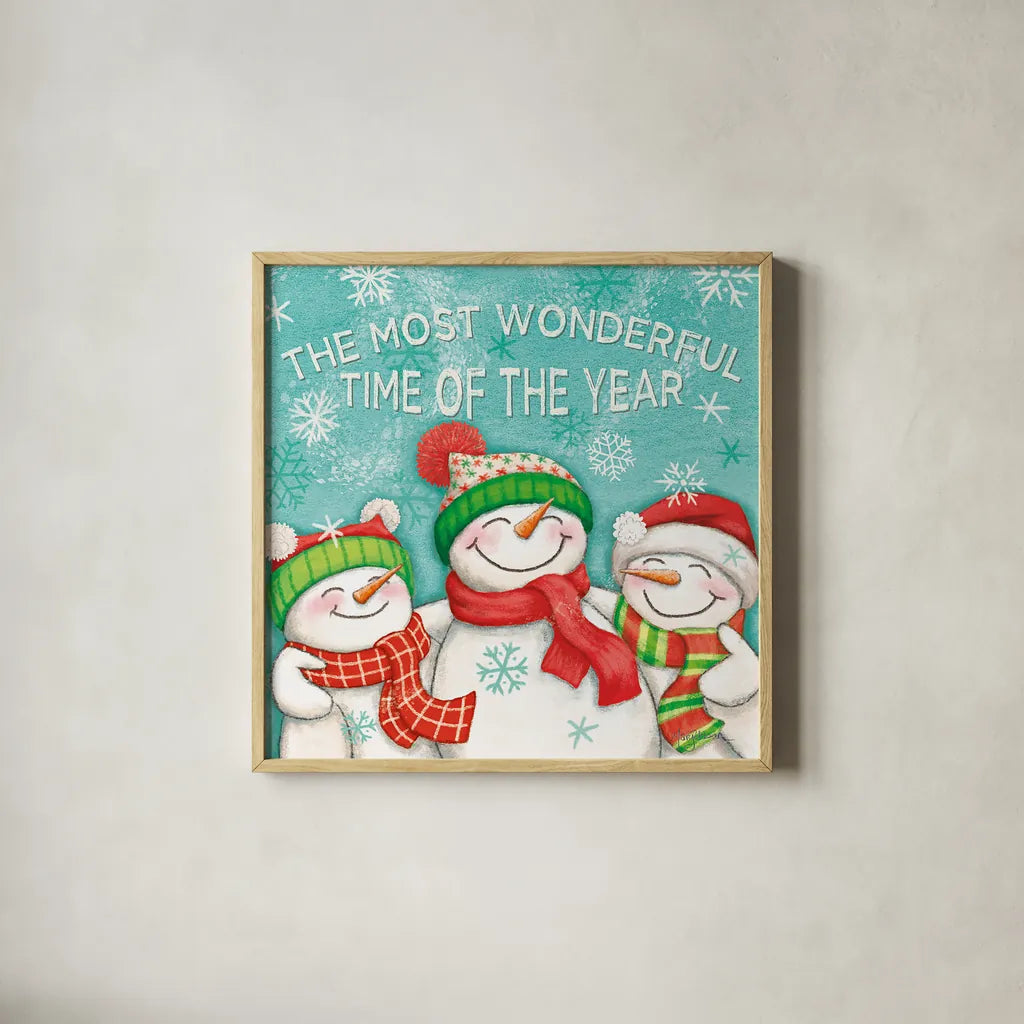 Let it Snow VII by Mary Urban. Shown in a natural wood glass frame for a timeless modern aesthetic. Available as an archival giclee rolled canvas, fine art paper, or poster print. SKU 45313a.