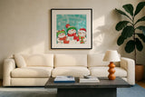 Let it Snow VII Eyes Open by Mary Urban. Displayed in a glass frame with matte in a clean modern living room. Available as an archival giclee rolled canvas, fine art paper, or poster print. SKU 46164a.