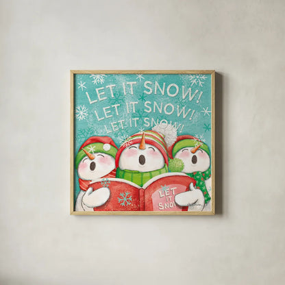 Let it Snow VIII by Mary Urban. Shown in a natural wood glass frame for a timeless modern aesthetic. Available as an archival giclee rolled canvas, fine art paper, or poster print. SKU 45314a.
