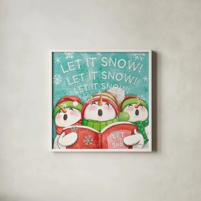 Let it Snow VIII Eyes Open by Mary Urban. Shown in a crisp white glass frame for a clean and minimalist style. Available as an archival giclee rolled canvas, fine art paper, or poster print. SKU 46165a.