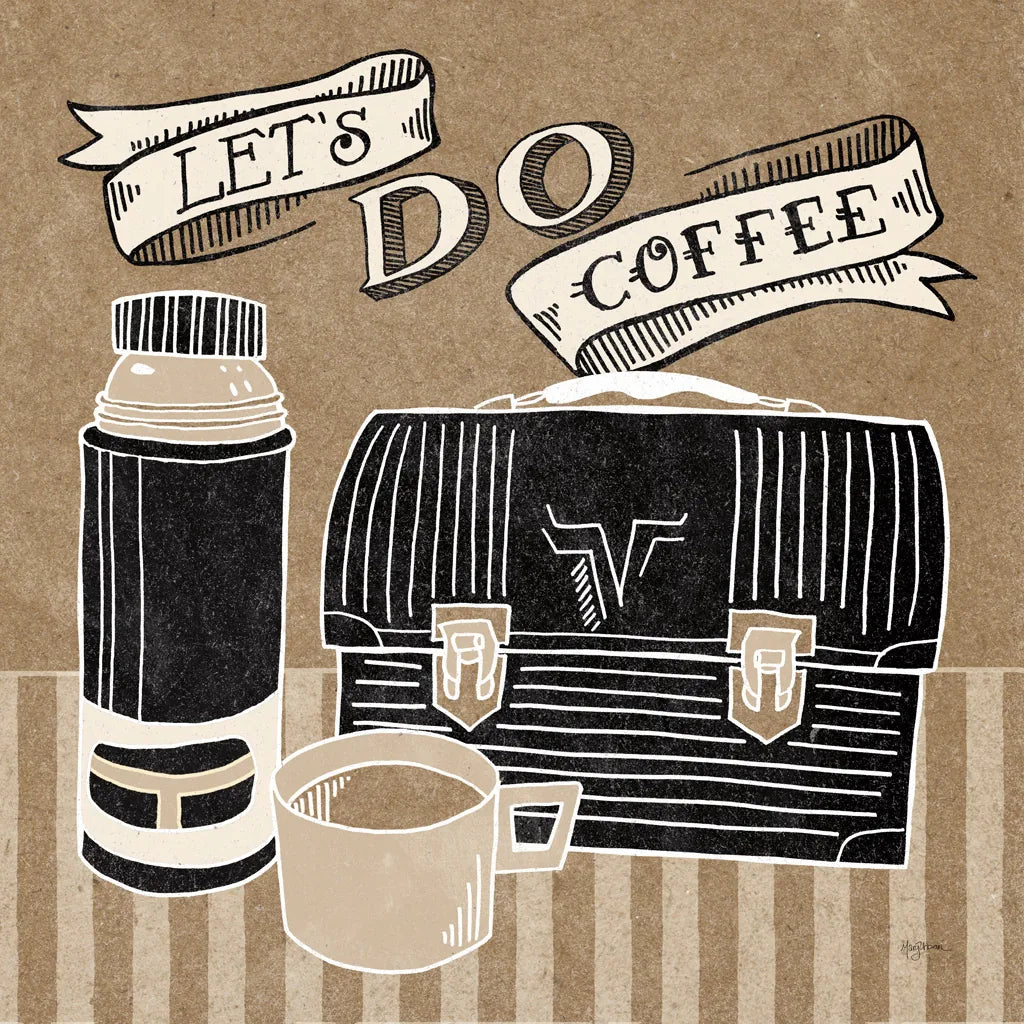 Lets Do Coffee Taupe by Mary Urban. SKU 36498a. Archival Giclee Fine art print for wall decor.