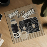 Lets Do Coffee Taupe by Mary Urban. Shown as a detailed flat fine art print, highlighting archival giclee quality. Available as an archival giclee rolled canvas, fine art paper, or poster print. SKU 36498a.