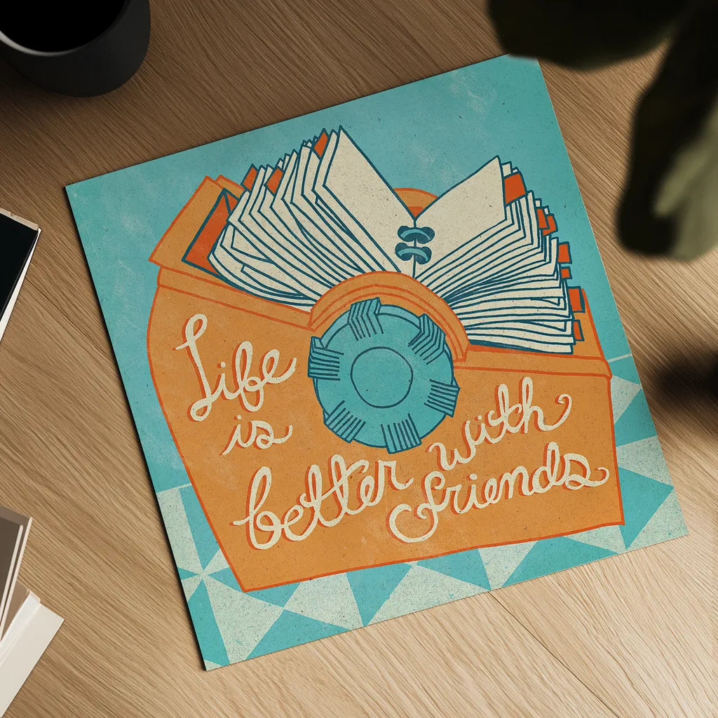 Life is Better Orange by Mary Urban. Shown as a detailed flat fine art print, highlighting archival giclee quality. Available as an archival giclee rolled canvas, fine art paper, or poster print. SKU 30511a.