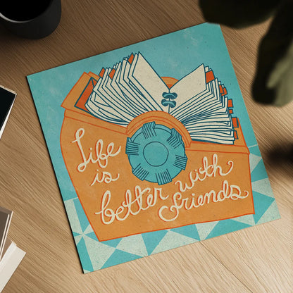 Life is Better Orange by Mary Urban. Shown as a detailed flat fine art print, highlighting archival giclee quality. Available as an archival giclee rolled canvas, fine art paper, or poster print. SKU 30511a.