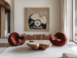 Life is Better with Friends Taupe by Mary Urban. Shown as extra-large giant wall art in a modern living room. Available as an archival giclee rolled canvas, fine art paper, or poster print. SKU 20961a.