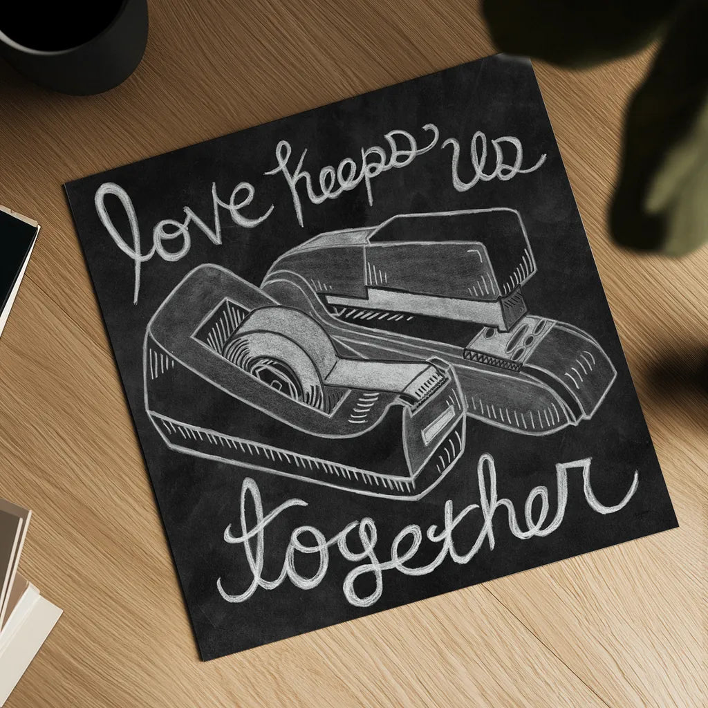 Love Keeps Us Together Chalk by Mary Urban. Shown as a detailed flat fine art print, highlighting archival giclee quality. Available as an archival giclee rolled canvas, fine art paper, or poster print. SKU 25593a.
