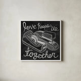 Love Keeps Us Together Chalk by Mary Urban. Shown in a crisp white glass frame for a clean and minimalist style. Available as an archival giclee rolled canvas, fine art paper, or poster print. SKU 25593a.