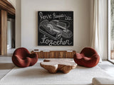 Love Keeps Us Together Chalk by Mary Urban. Shown as extra-large giant wall art in a modern living room. Available as an archival giclee rolled canvas, fine art paper, or poster print. SKU 25593a.