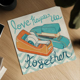 Love Keeps Us Together Orange by Mary Urban. Shown as a detailed flat fine art print, highlighting archival giclee quality. Available as an archival giclee rolled canvas, fine art paper, or poster print. SKU 30512a.