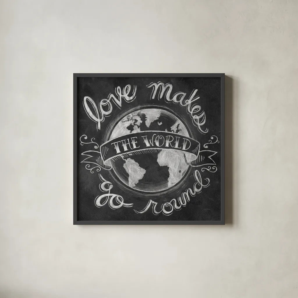 Love Makes by Mary Urban. Shown in a sleek black glass frame for a contemporary gallery look. Available as an archival giclee rolled canvas, fine art paper, or poster print. SKU 18641a.