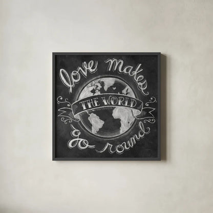 Love Makes by Mary Urban. Shown in a sleek black glass frame for a contemporary gallery look. Available as an archival giclee rolled canvas, fine art paper, or poster print. SKU 18641a.