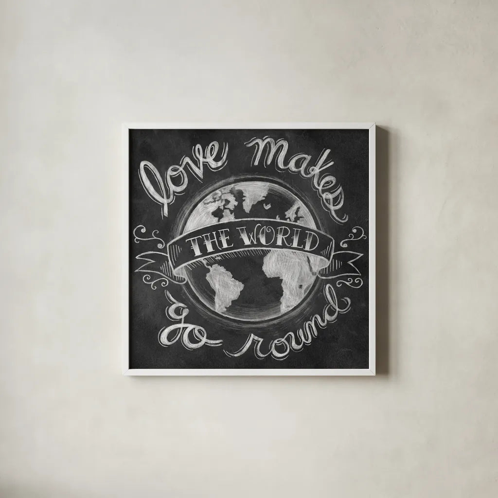 Love Makes by Mary Urban. Shown in a crisp white glass frame for a clean and minimalist style. Available as an archival giclee rolled canvas, fine art paper, or poster print. SKU 18641a.