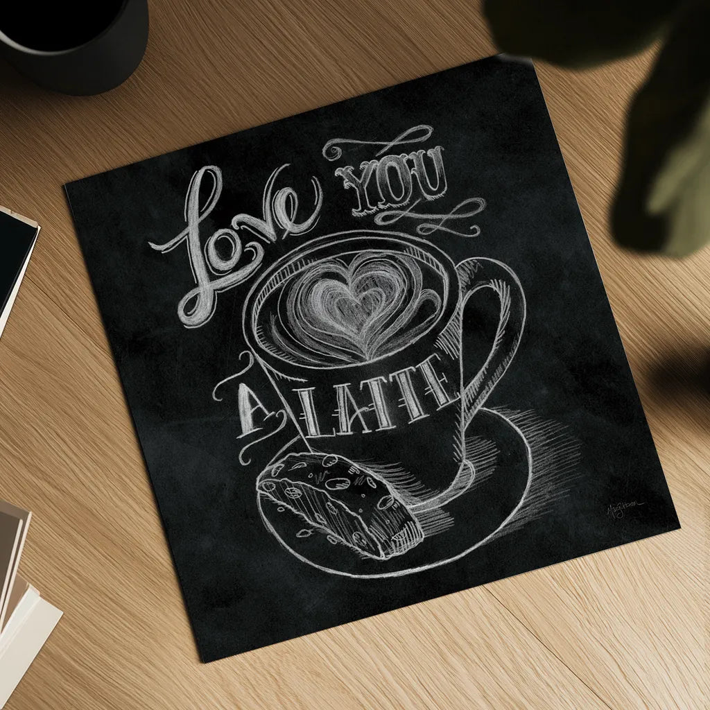 Love You a Latte  No Border Square - 12x12 by Mary Urban. Shown as a detailed flat fine art print, highlighting archival giclee quality. Available as an archival giclee rolled canvas, fine art paper, or poster print. SKU 13807a.