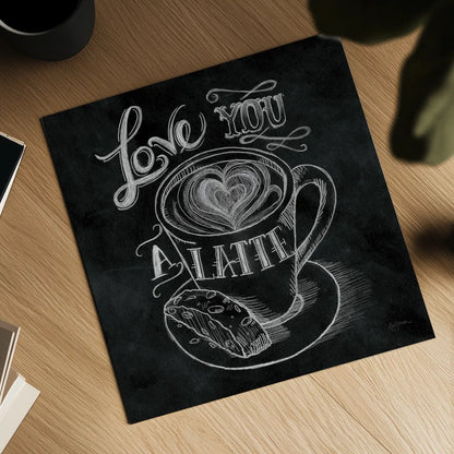 Love You a Latte  No Border Square - 12x12 by Mary Urban. Shown as a detailed flat fine art print, highlighting archival giclee quality. Available as an archival giclee rolled canvas, fine art paper, or poster print. SKU 13807a.