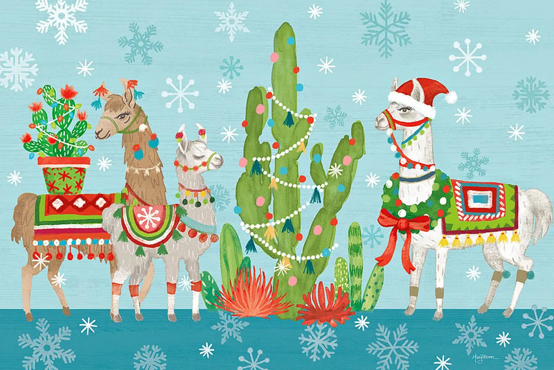 Lovely Llamas Christmas I by Mary Urban. SKU 47233i. Archival Giclee Fine art print for wall decor.