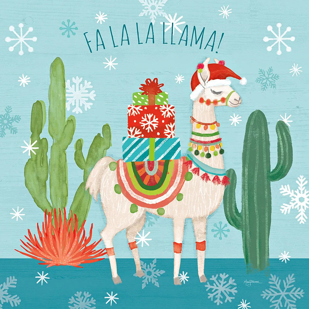 Lovely Llamas Christmas II by Mary Urban. SKU 47234a. Archival Giclee Fine art print for wall decor.