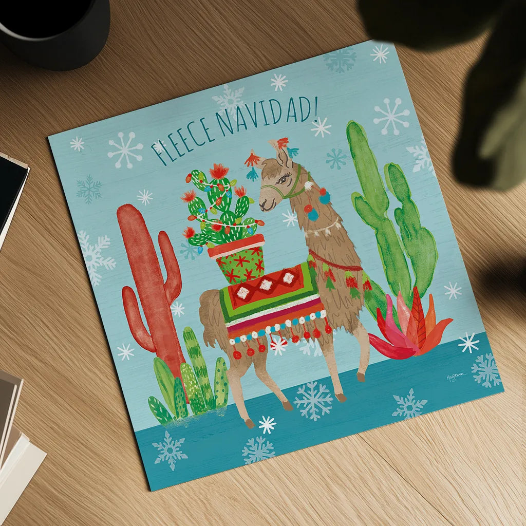 Lovely Llamas Christmas III by Mary Urban. Shown as a detailed flat fine art print, highlighting archival giclee quality. Available as an archival giclee rolled canvas, fine art paper, or poster print. SKU 47235a.