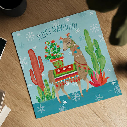 Lovely Llamas Christmas III by Mary Urban. Shown as a detailed flat fine art print, highlighting archival giclee quality. Available as an archival giclee rolled canvas, fine art paper, or poster print. SKU 47235a.