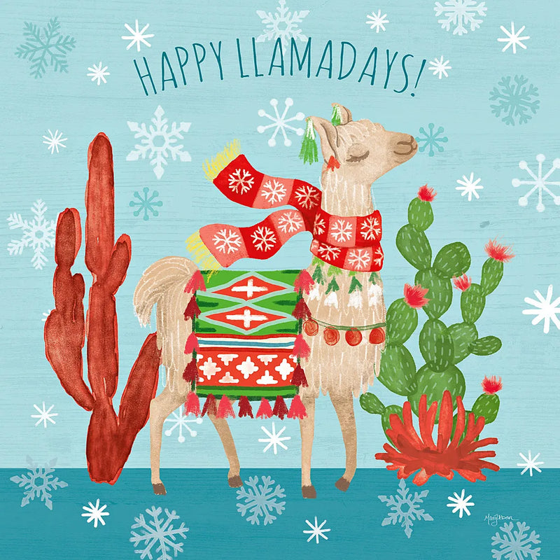 Lovely Llamas Christmas IV by Mary Urban. SKU 47236a. Archival Giclee Fine art print for wall decor.