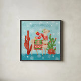 Lovely Llamas Christmas IV by Mary Urban. Shown in a sleek black glass frame for a contemporary gallery look. Available as an archival giclee rolled canvas, fine art paper, or poster print. SKU 47236a.