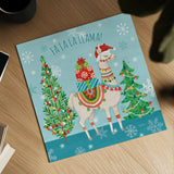 Lovely Llamas Christmas IX by Mary Urban. Shown as a detailed flat fine art print, highlighting archival giclee quality. Available as an archival giclee rolled canvas, fine art paper, or poster print. SKU 47239a.